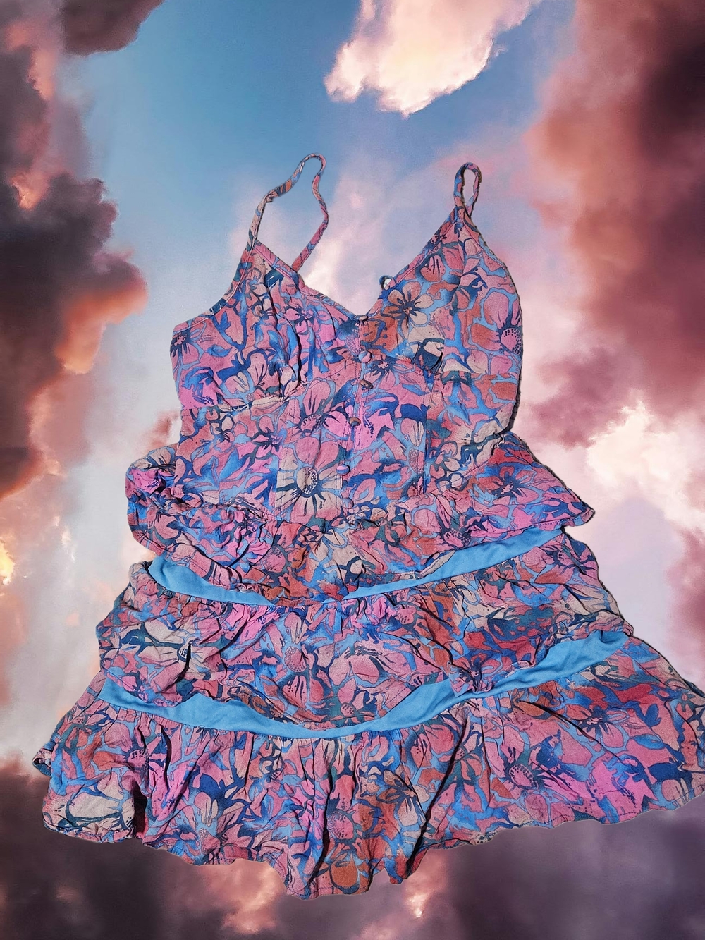 NWOT wild fable Pink and Blue Floral Ruffle Mini Dress